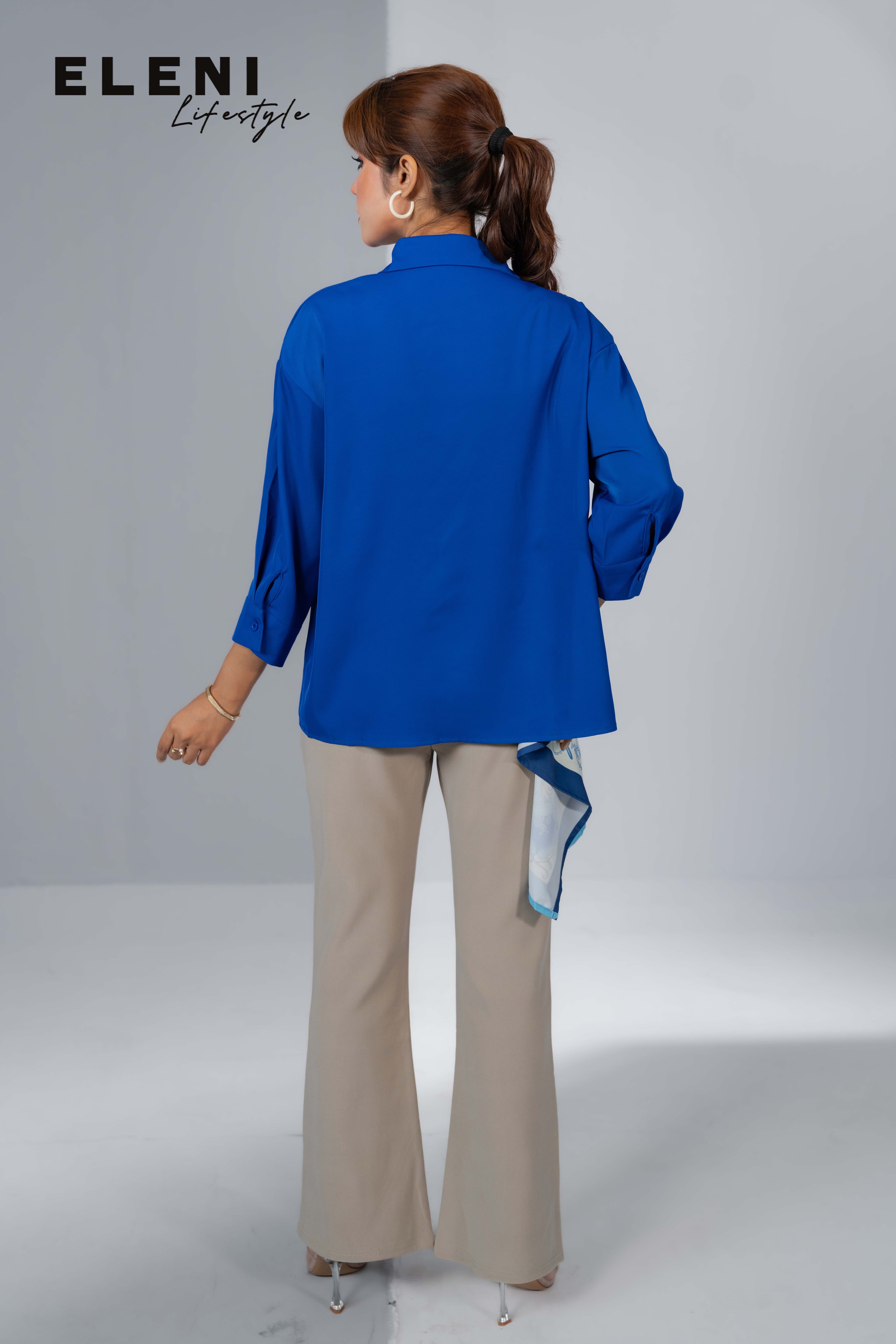 Asymmetrical Floral Silk- Scarf Shirt