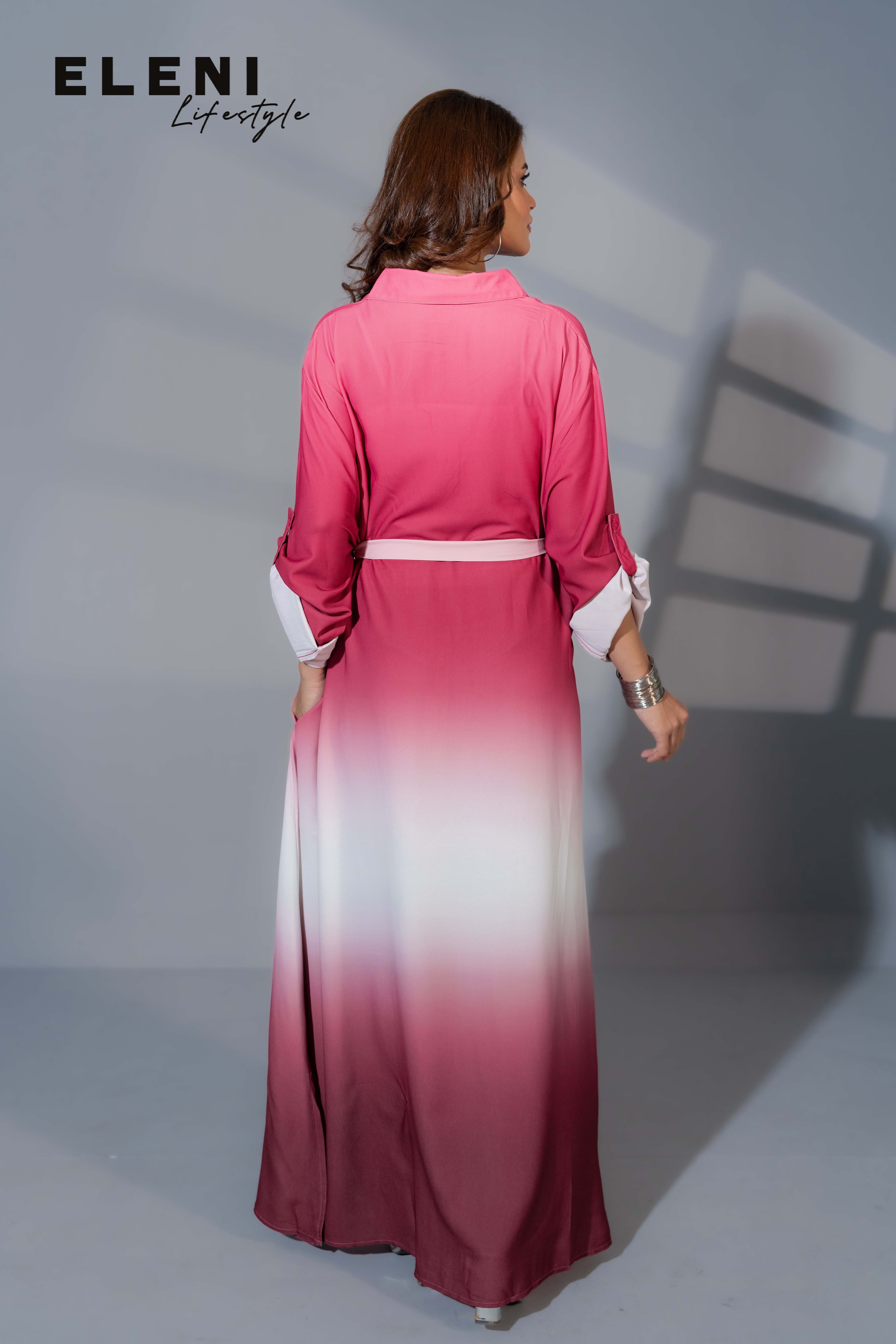 Berry Blush Ombre Midi Shirt Dress