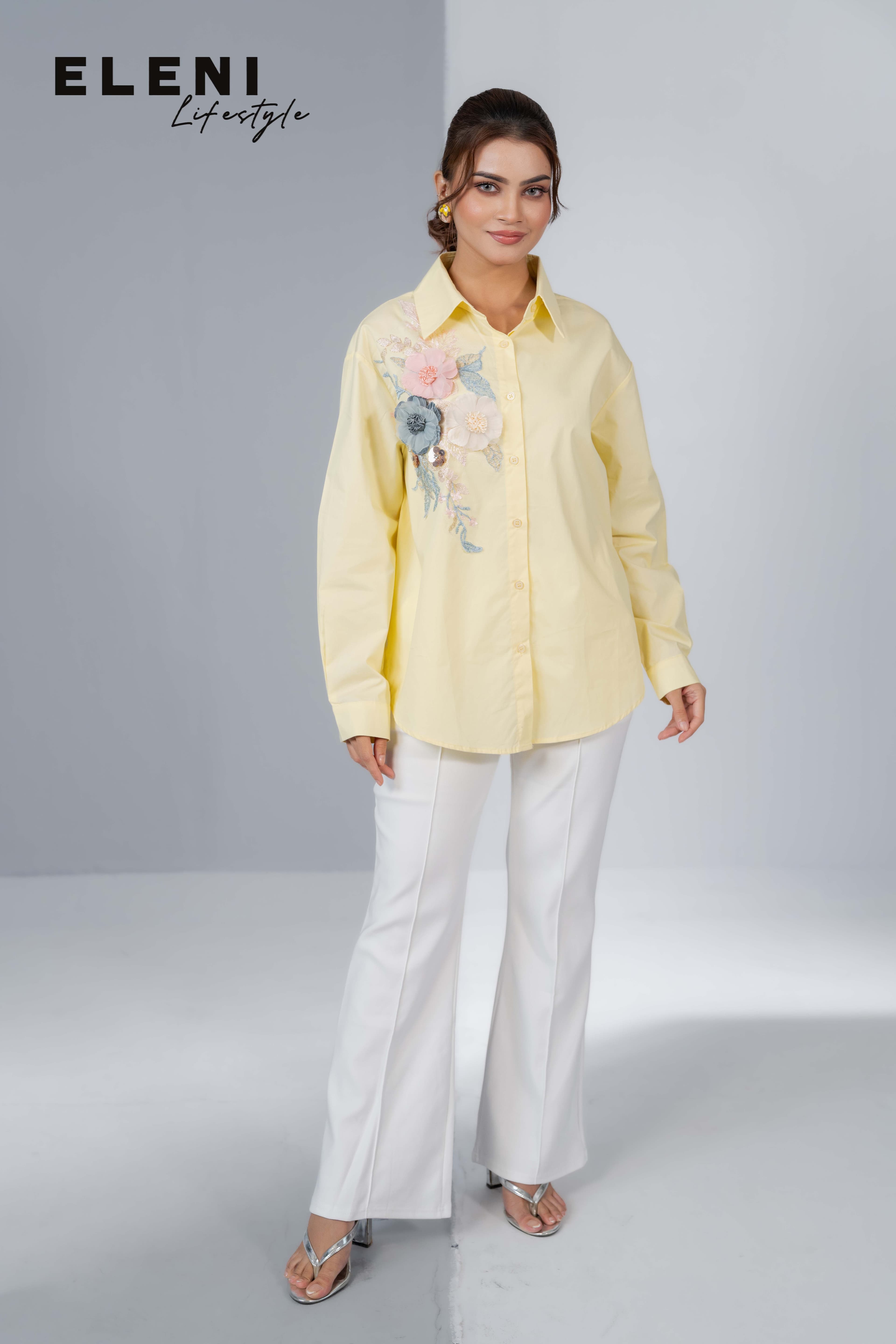 3D Floral Applique Oversized Shirt