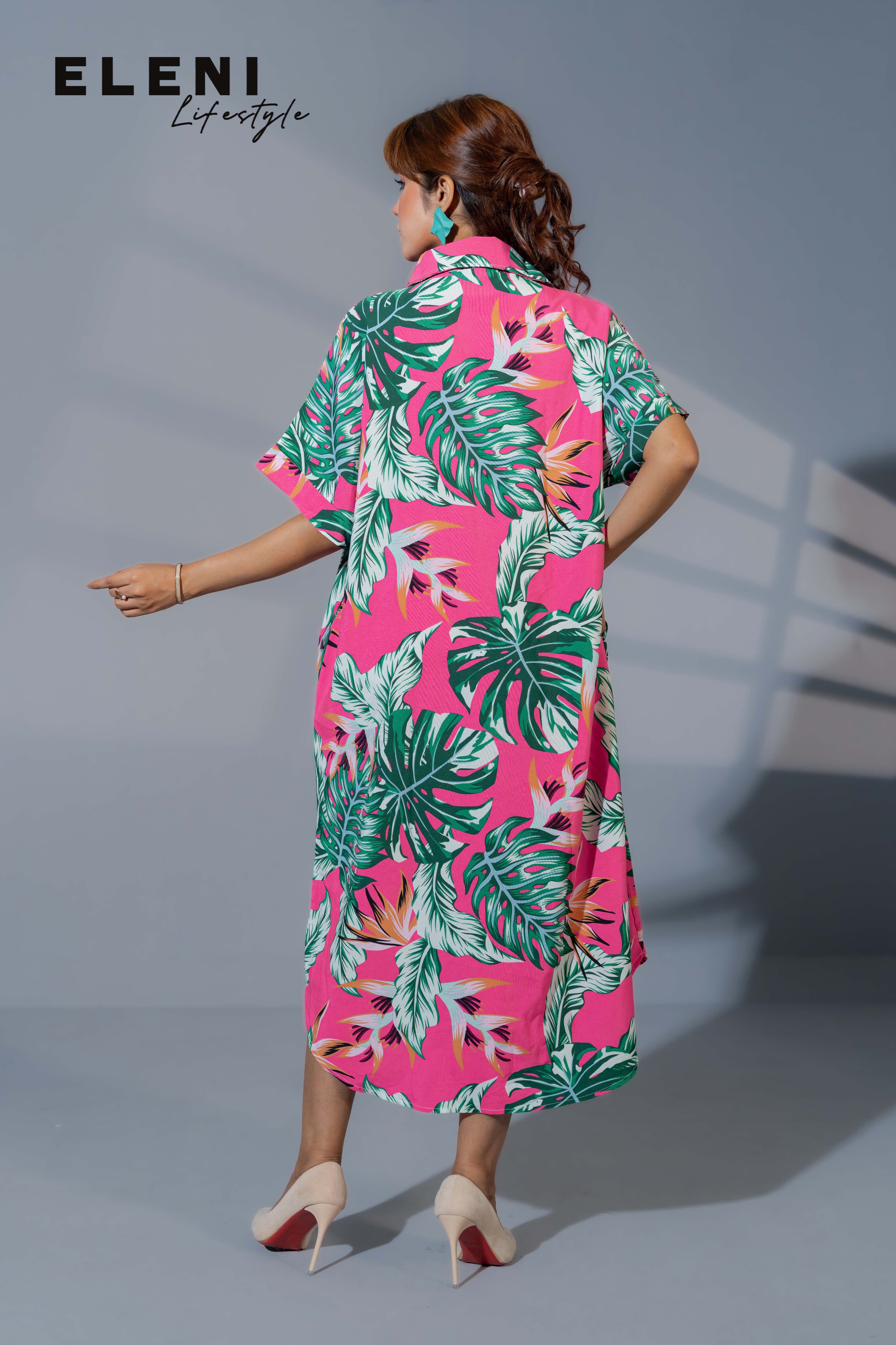 Tropical Paradise Midi Shirt Dress