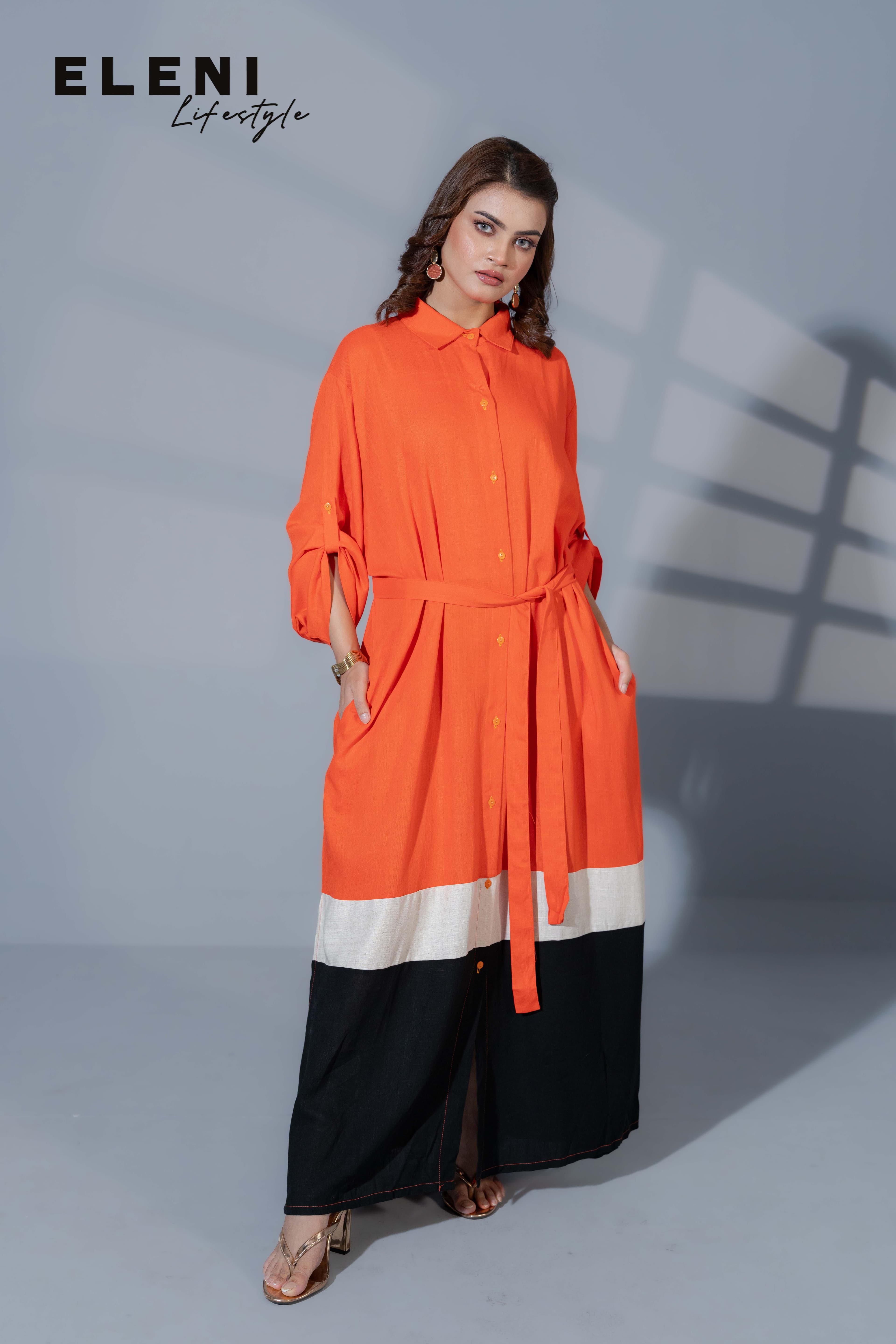 Horizon Color-Block Midi Shirt Dress