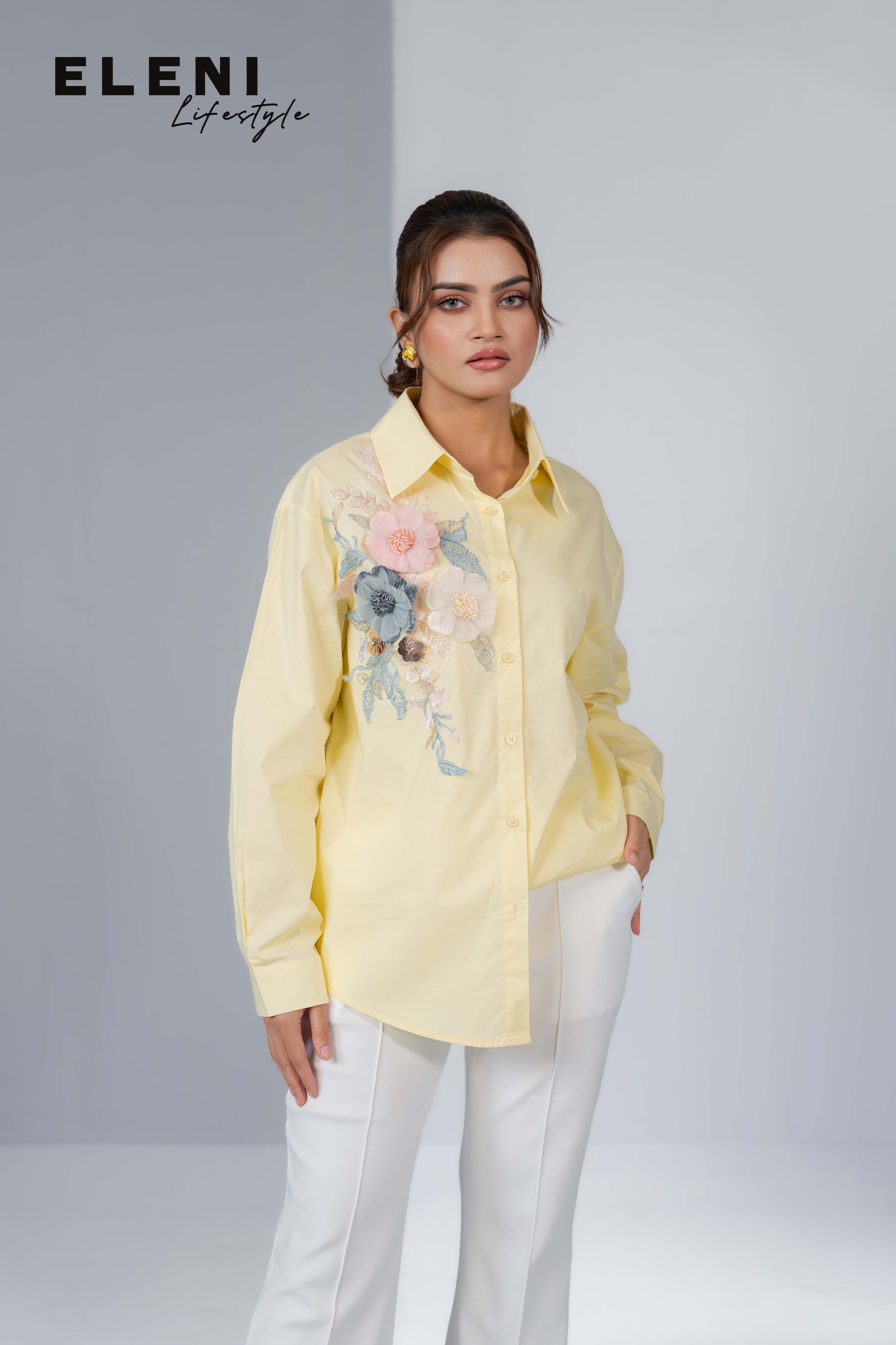 3D Floral Applique Oversized Shirt