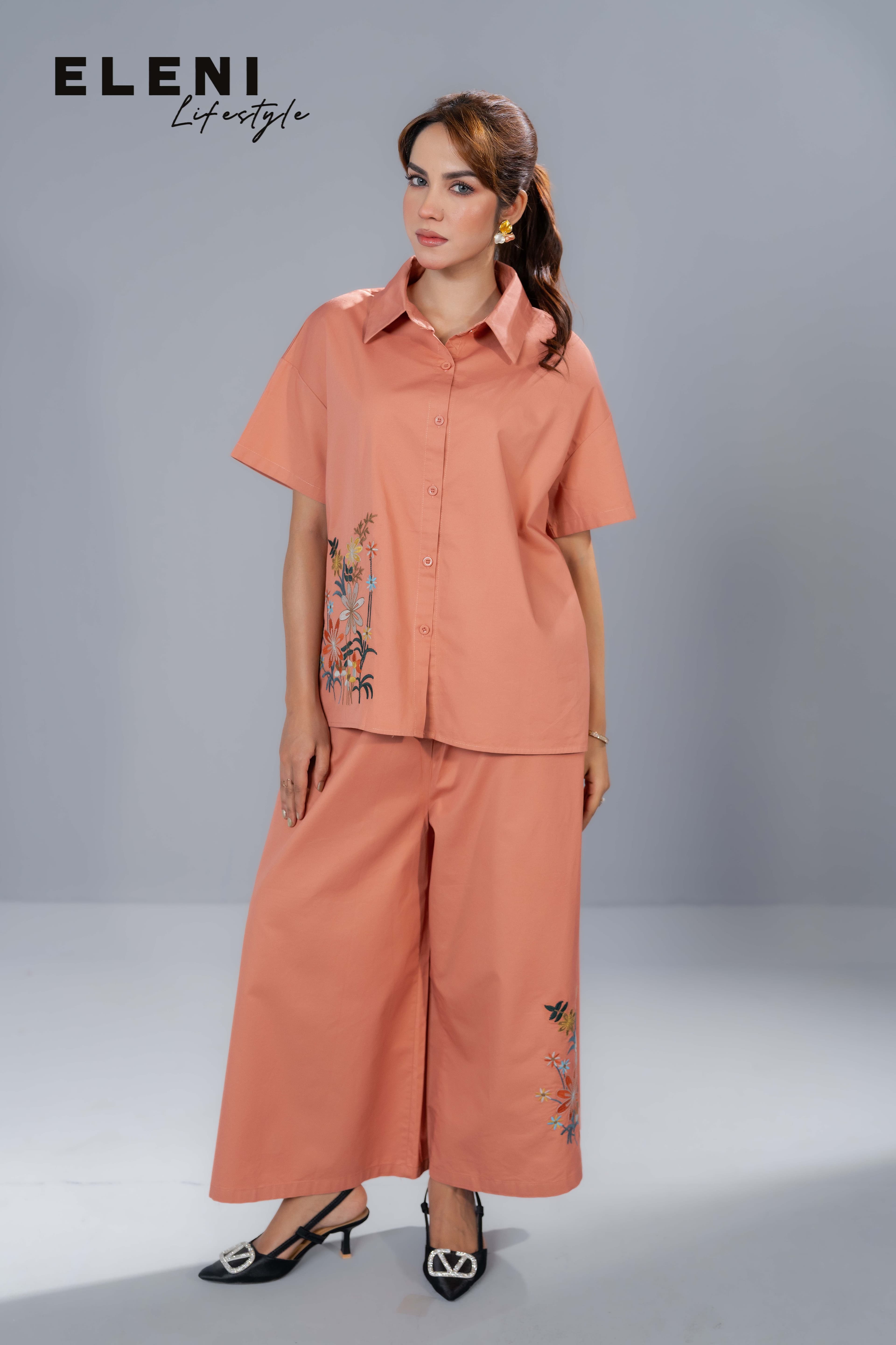 Floral Meadow Embroidered Relaxed Co-Ord Set