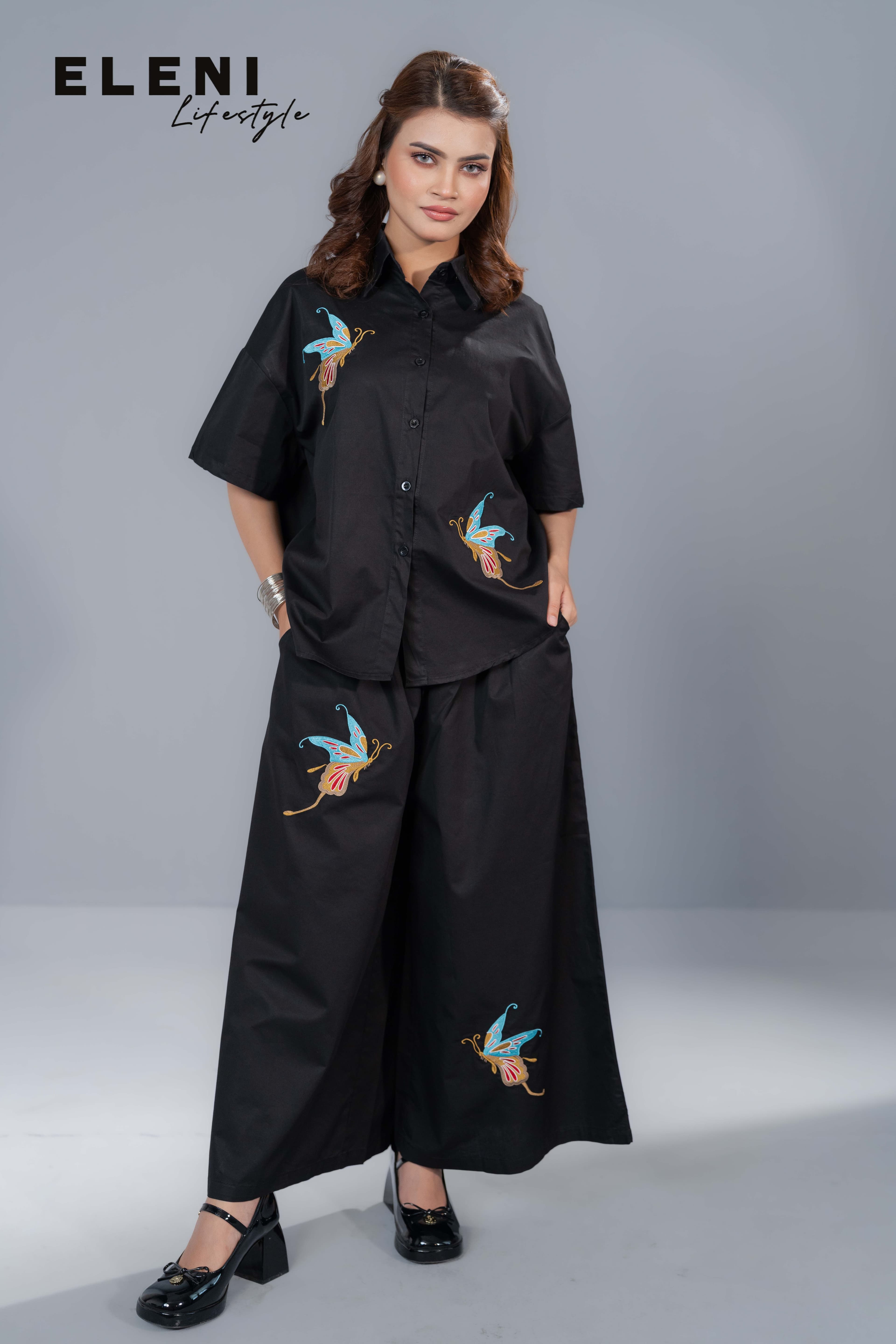 Butterfly Embroidered Relaxed Co-Ord Set