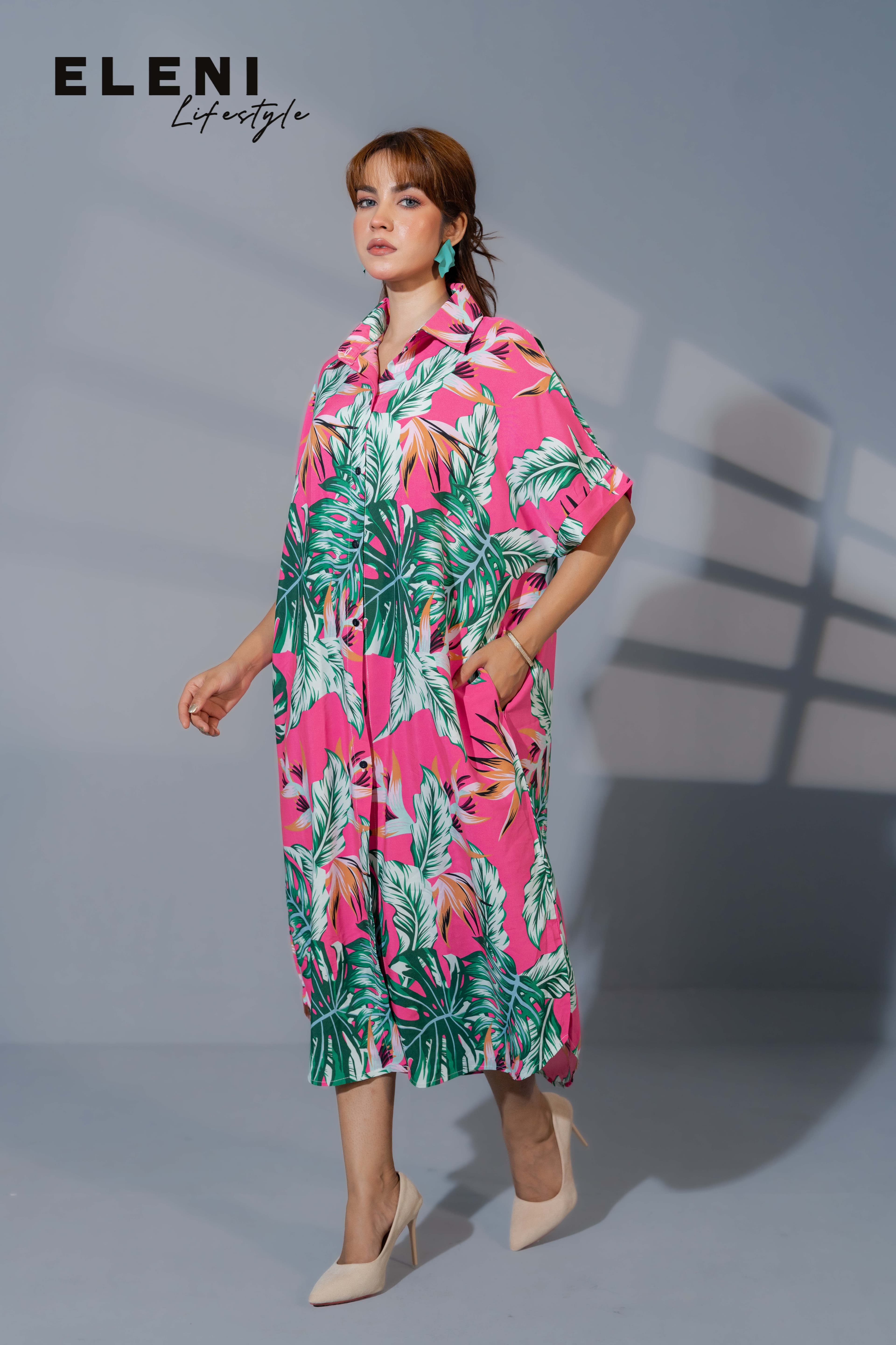 Tropical Paradise Midi Shirt Dress