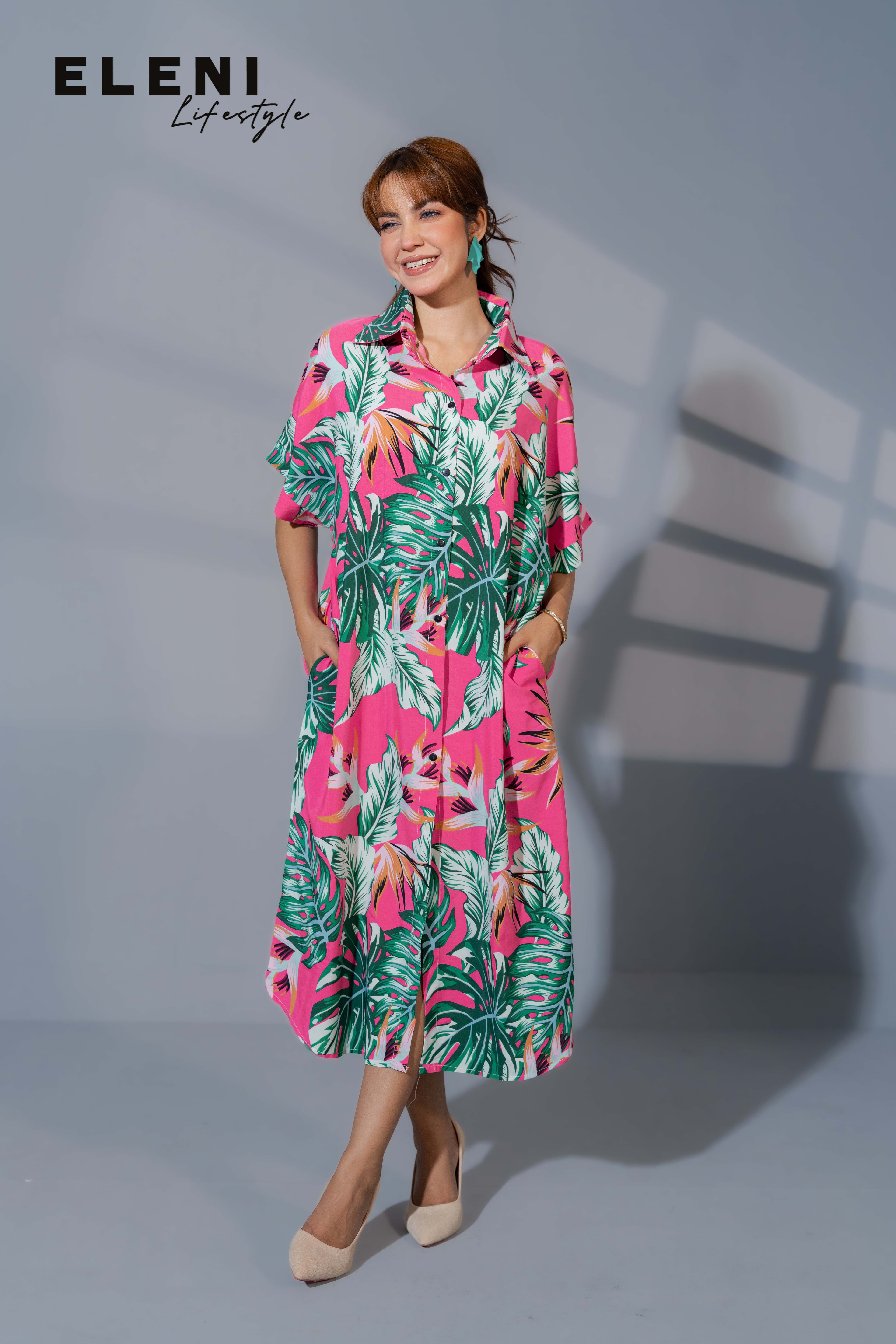 Tropical Paradise Midi Shirt Dress