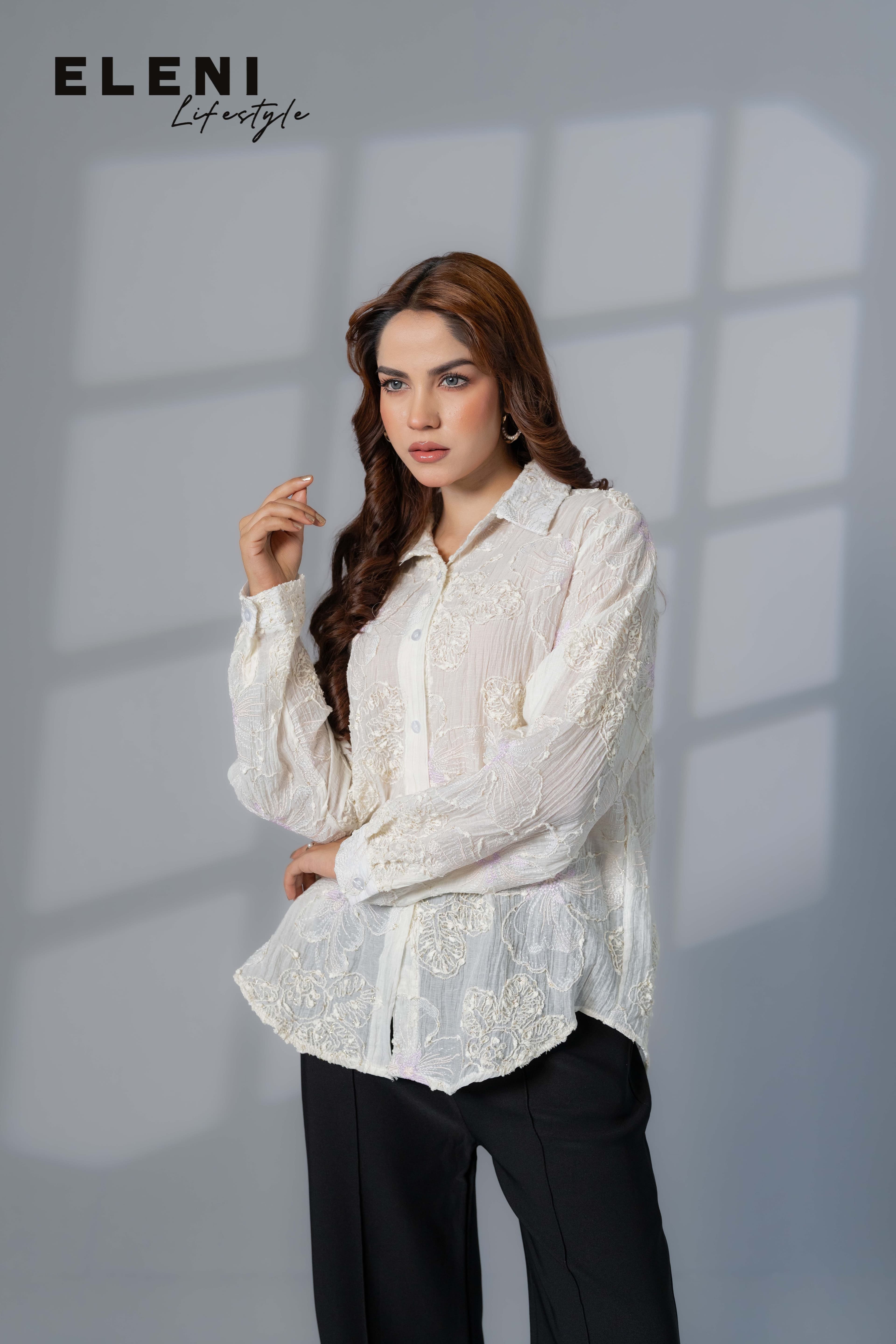 Floral Meadow Textured Organza Shirt