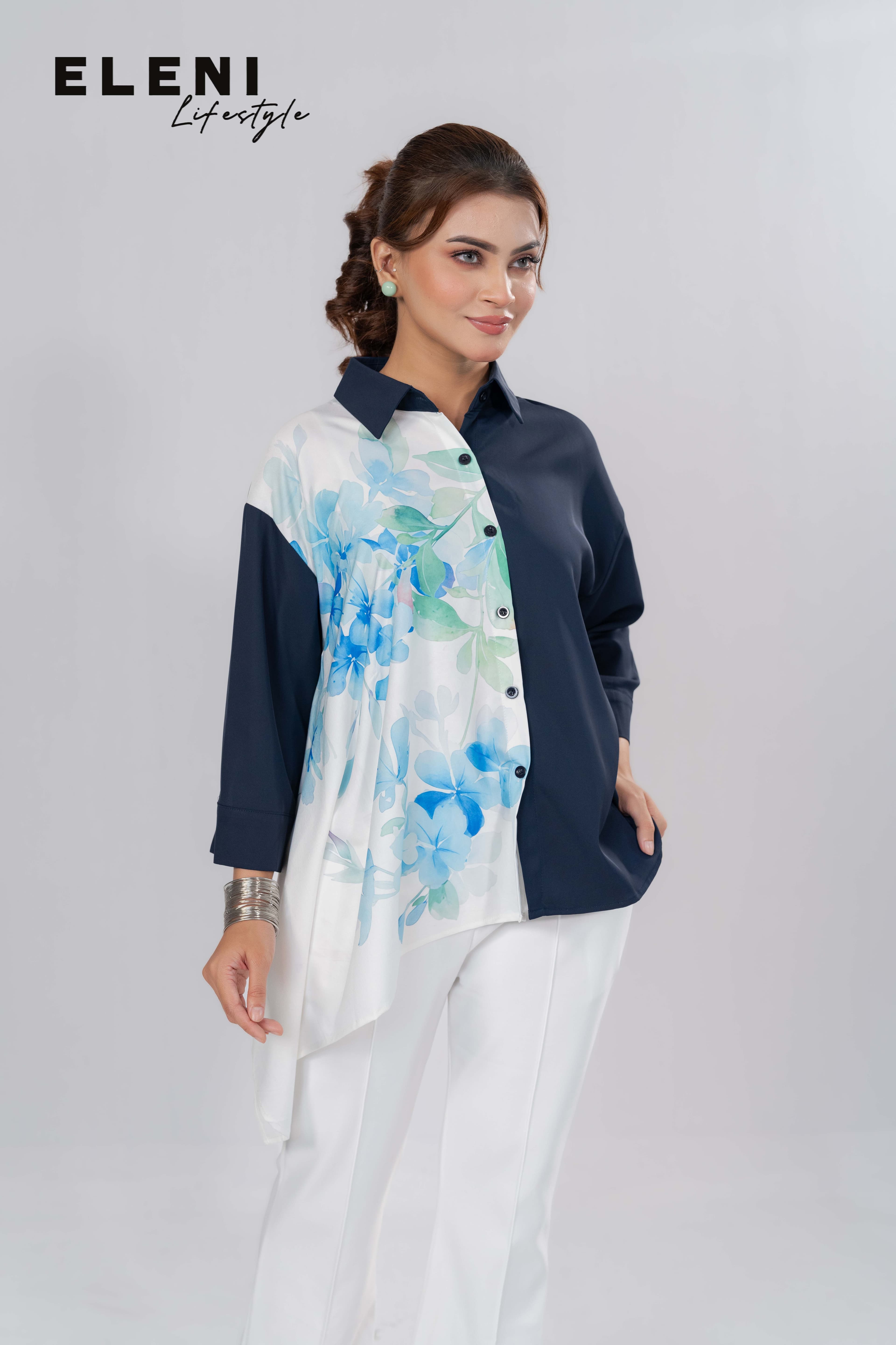 Botanical Floral Scarf Shirt