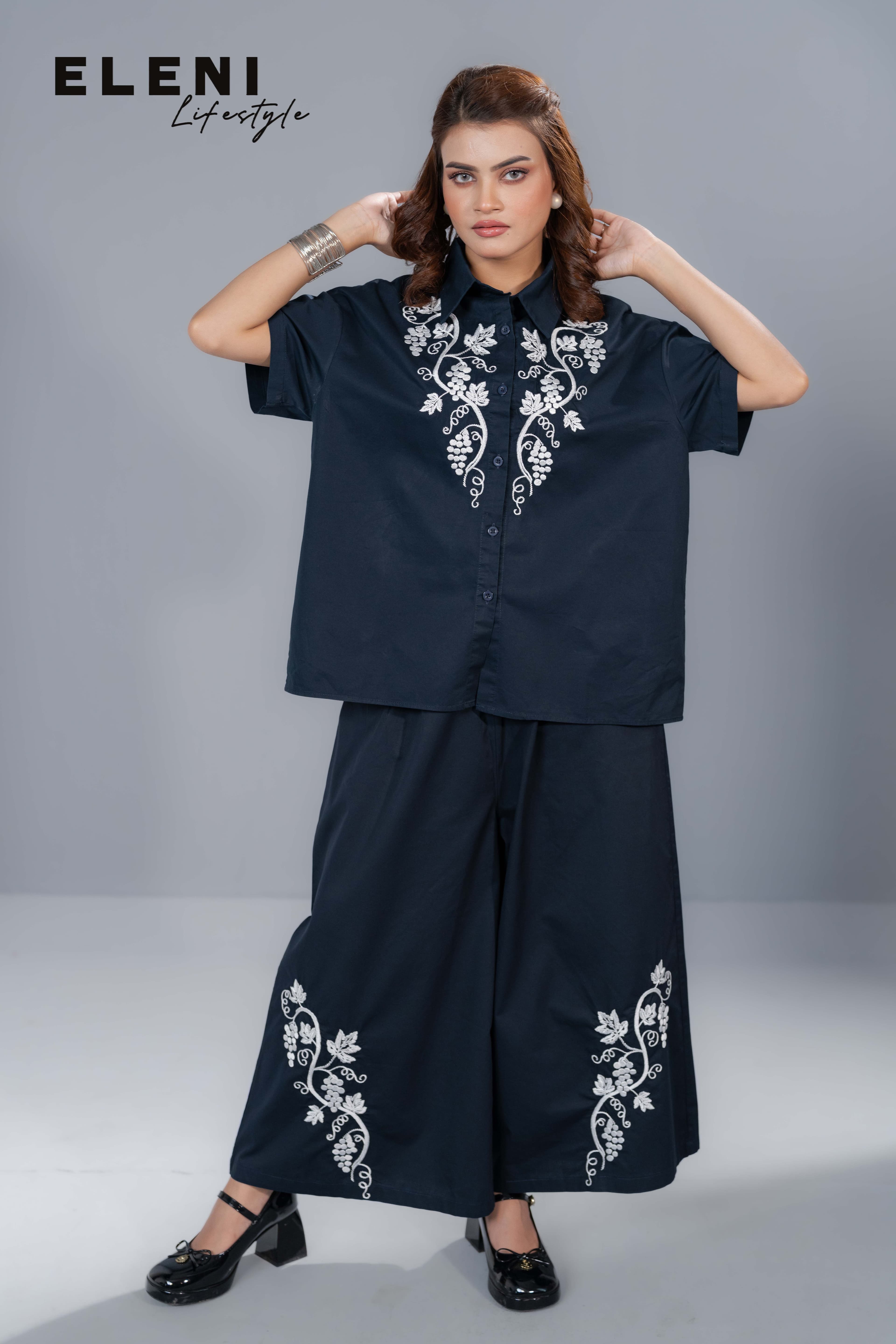 Grape Vine Embroidered Relaxed Co-Ord Sets