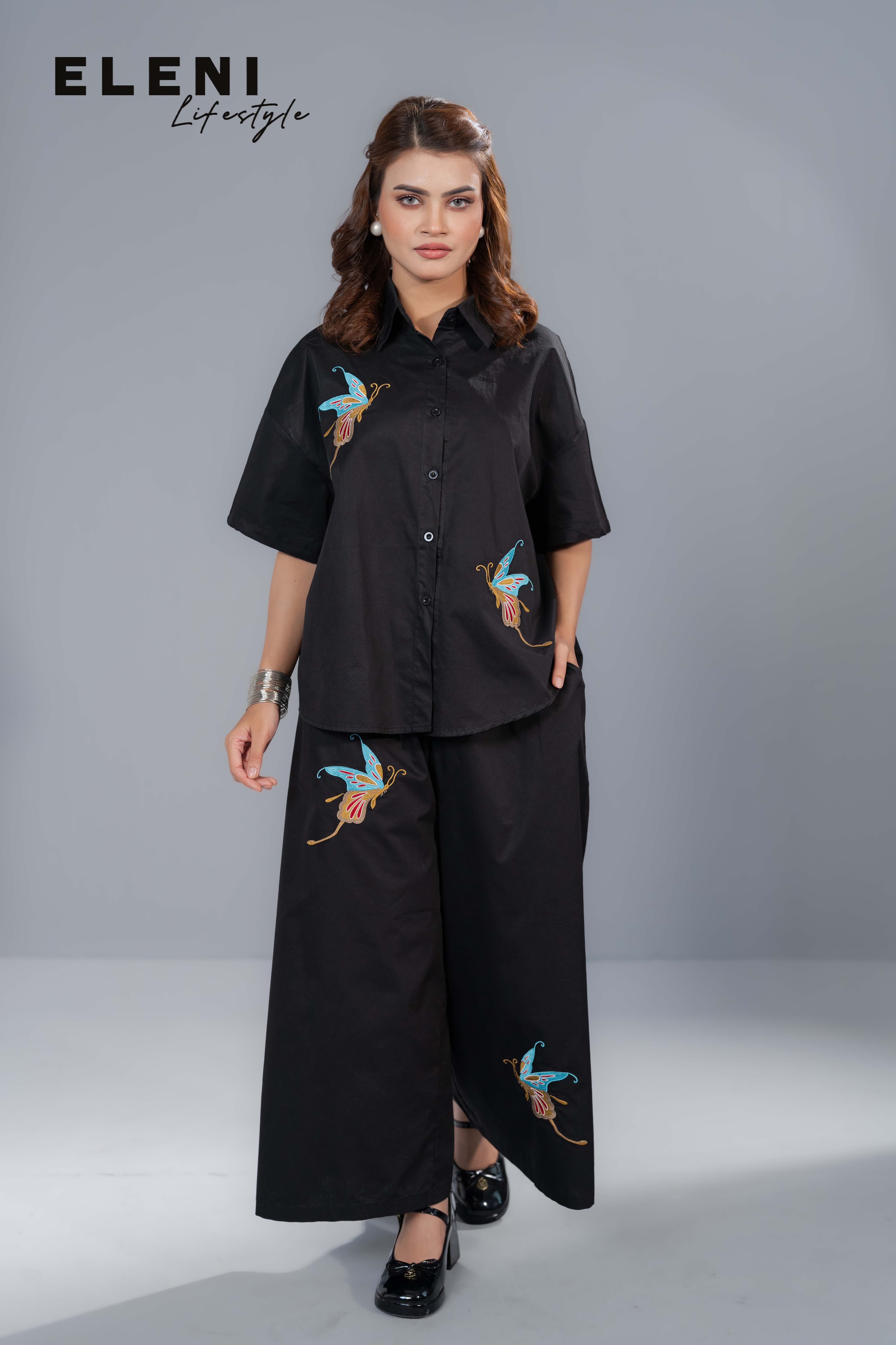 Butterfly Embroidered Relaxed Co-Ord Set