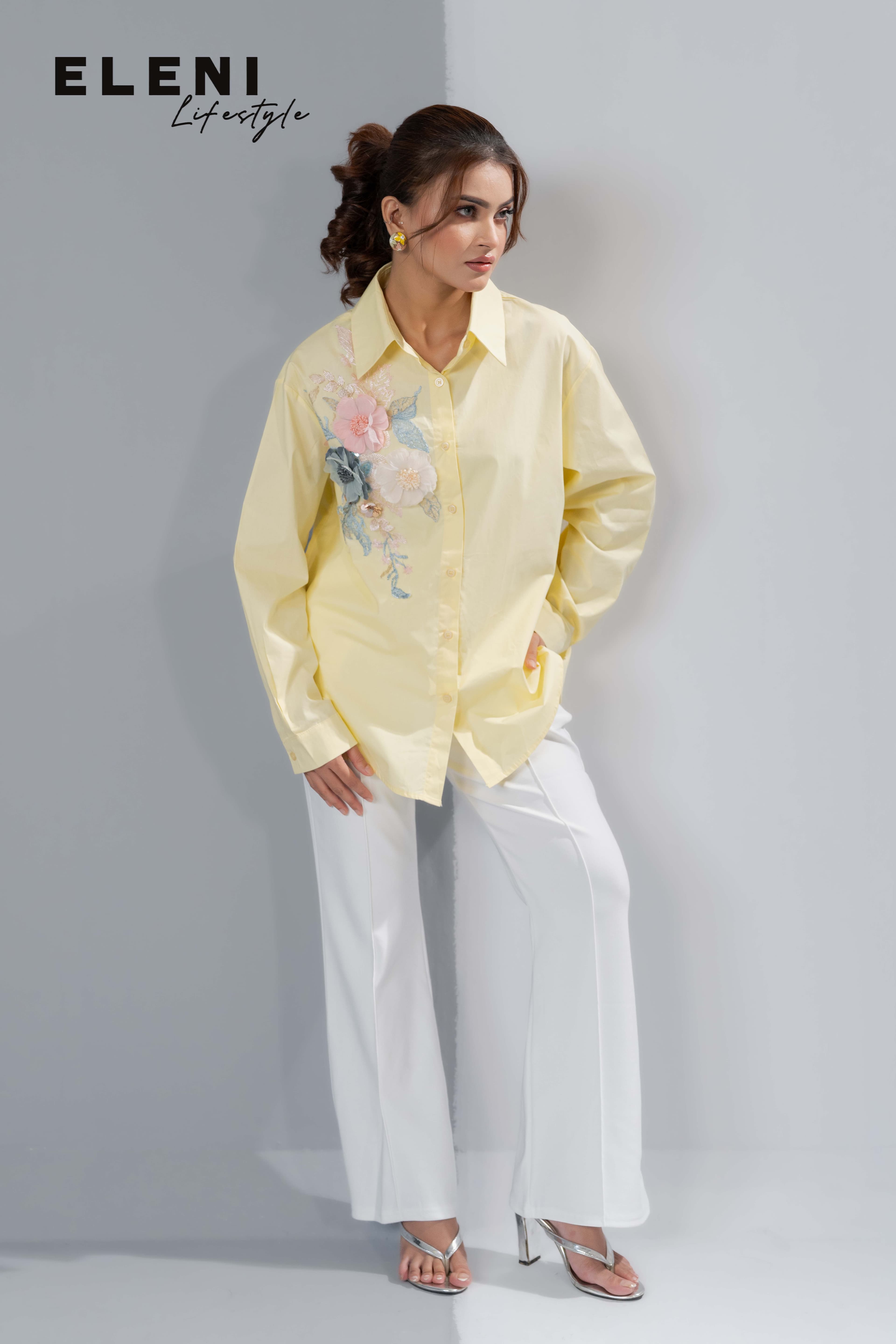 3D Floral Applique Oversized Shirt
