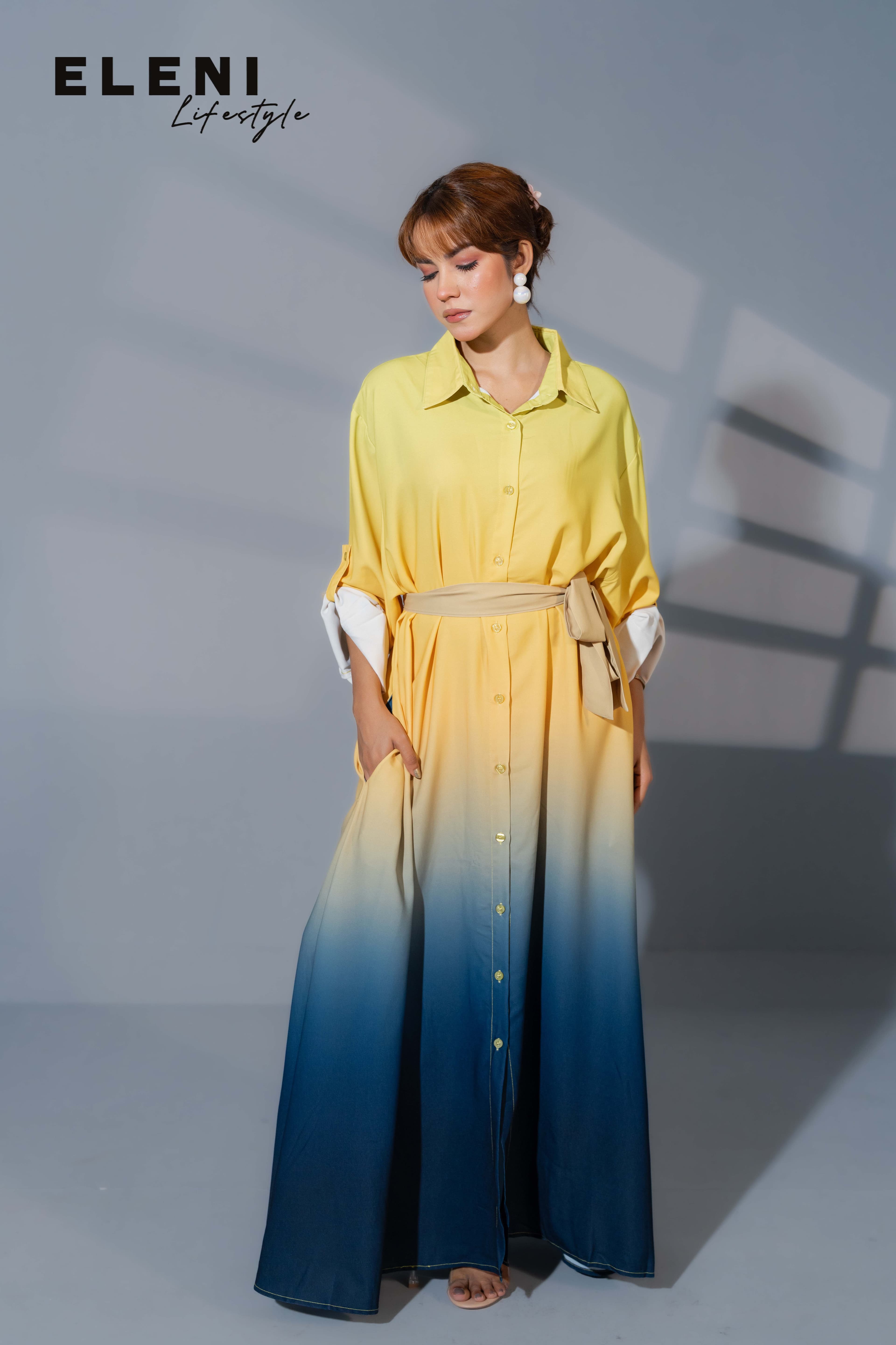 Sunset Ombre Midi Shirt Dress