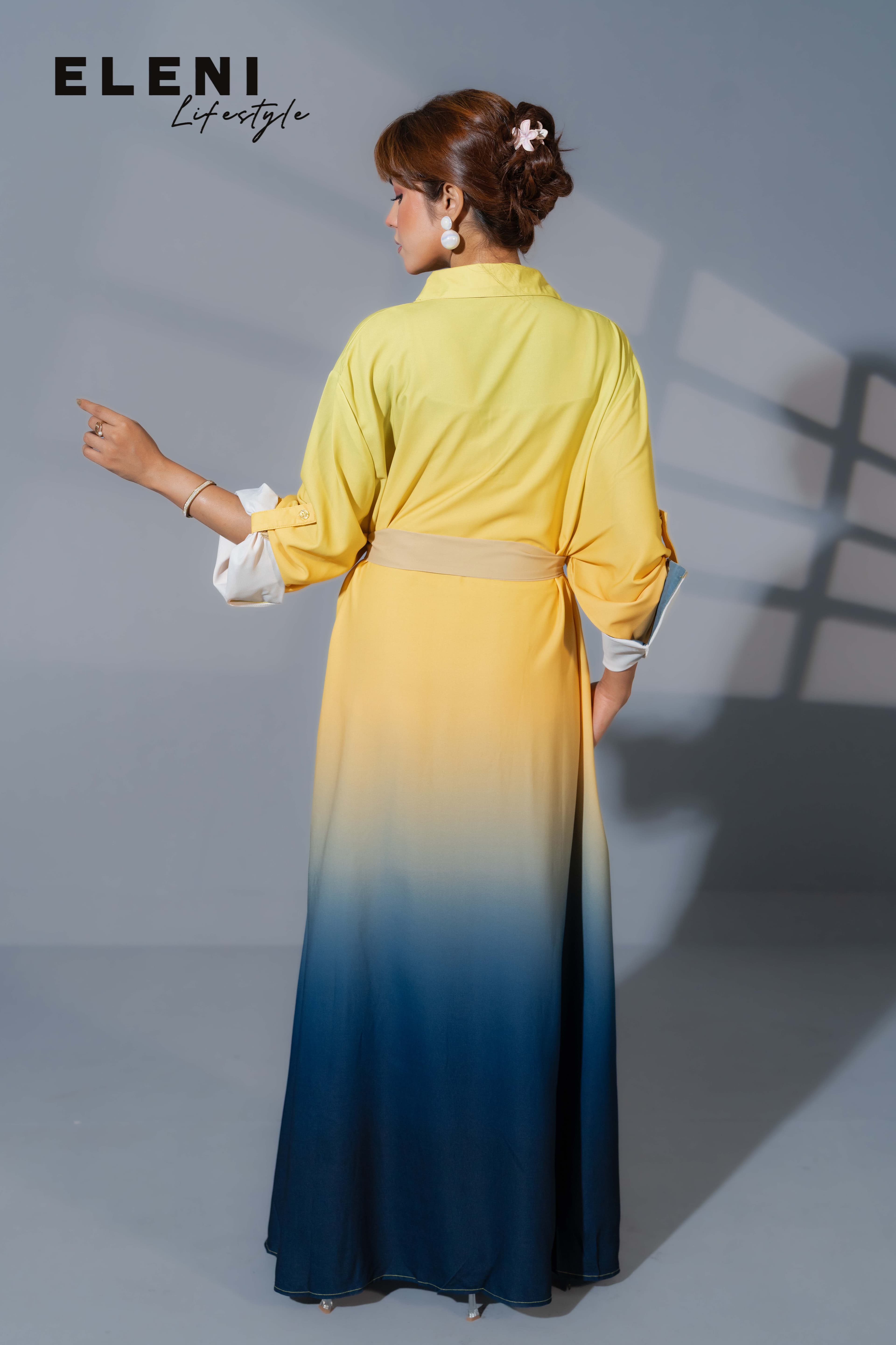 Sunset Ombre Midi Shirt Dress