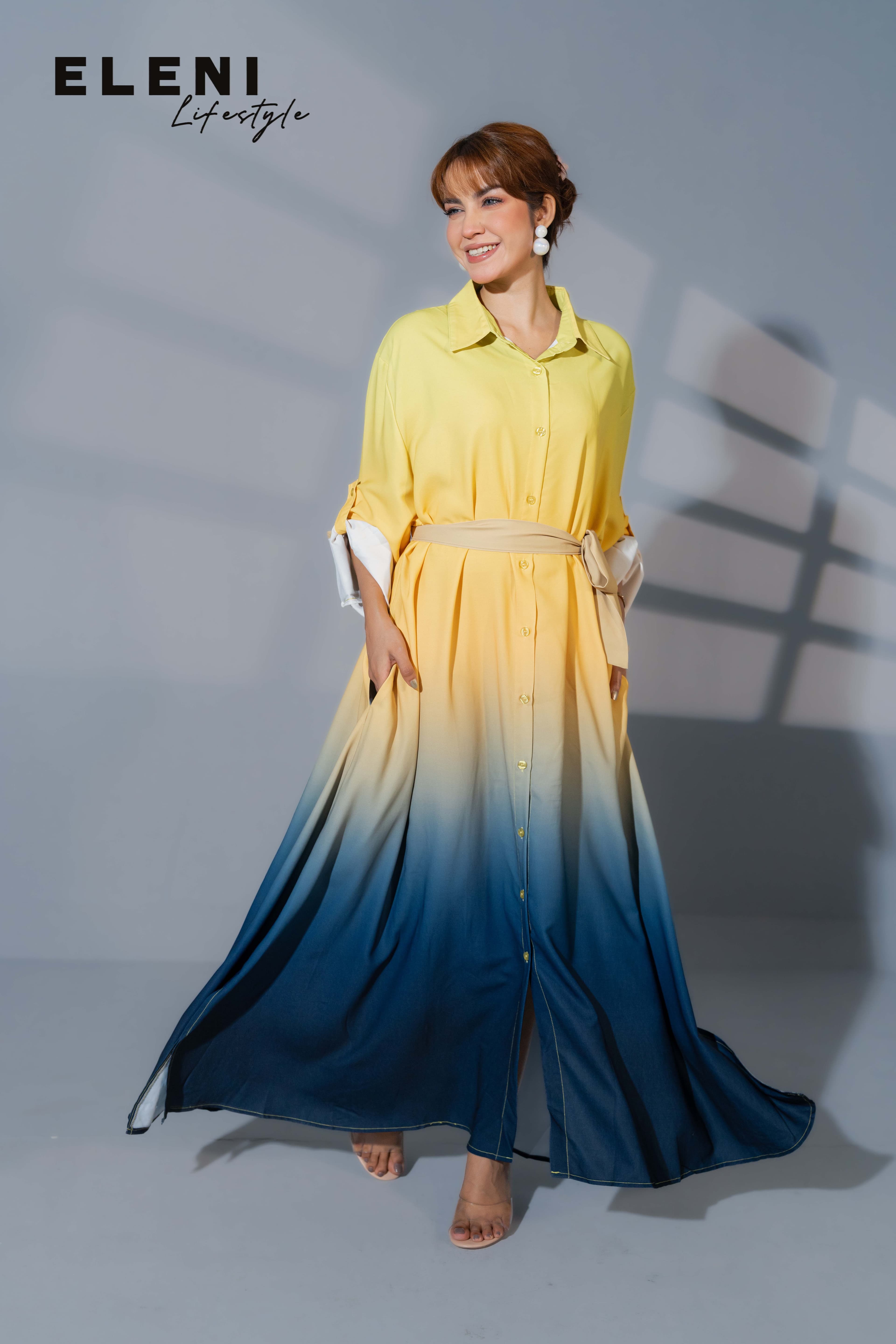 Sunset Ombre Midi Shirt Dress