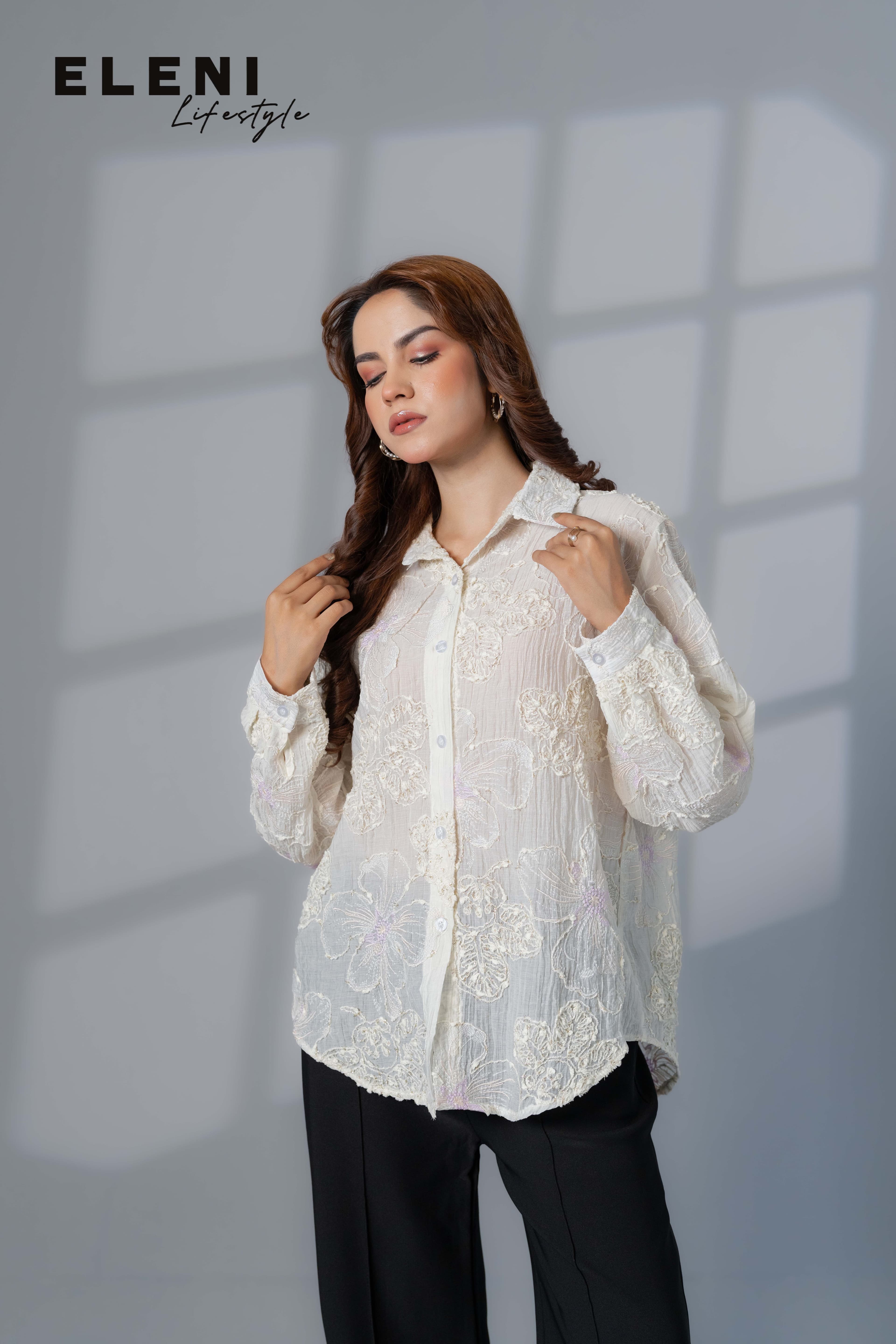 Floral Meadow Textured Organza Shirt