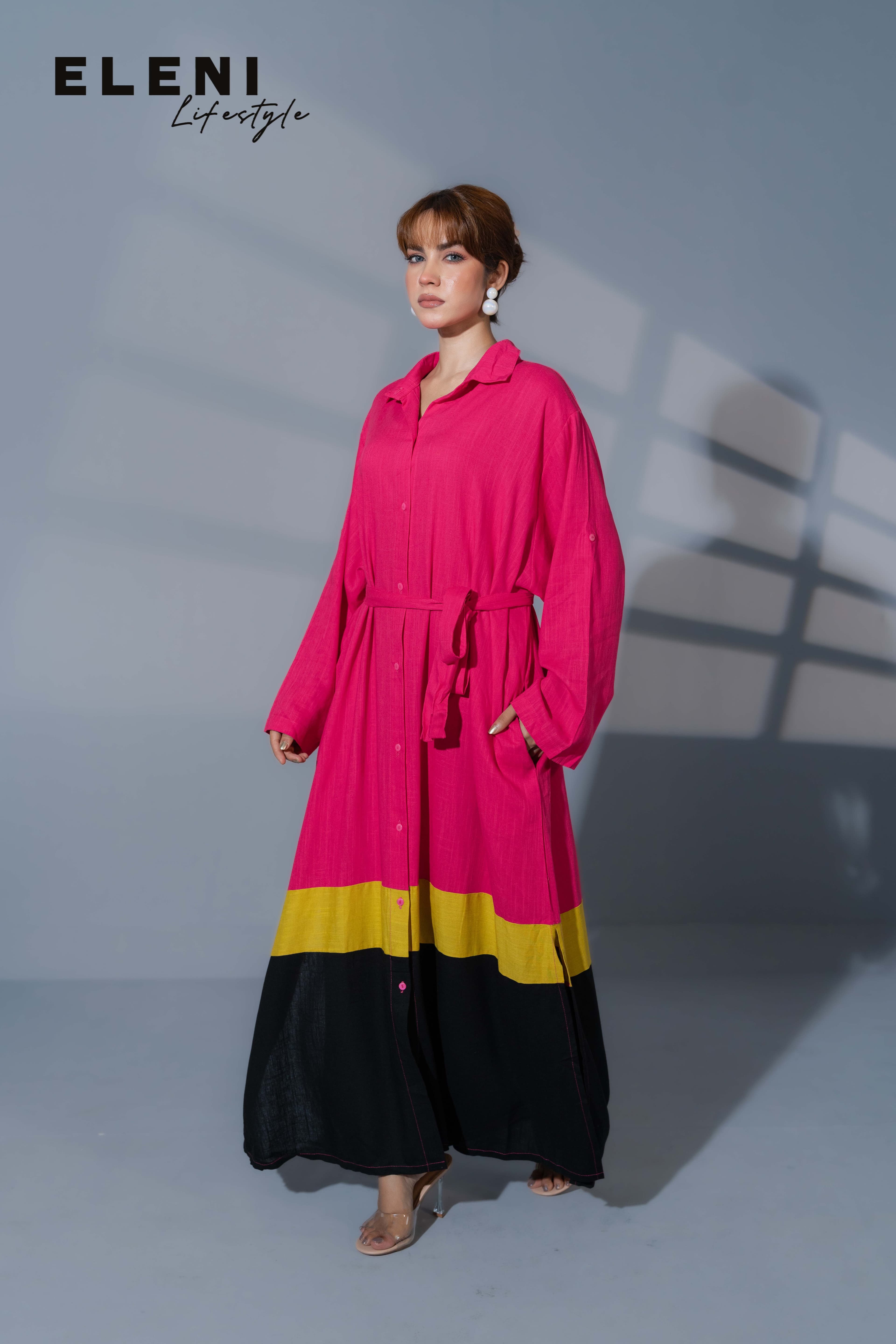 Vibrant Color-Blocked Midi Shirt Dress