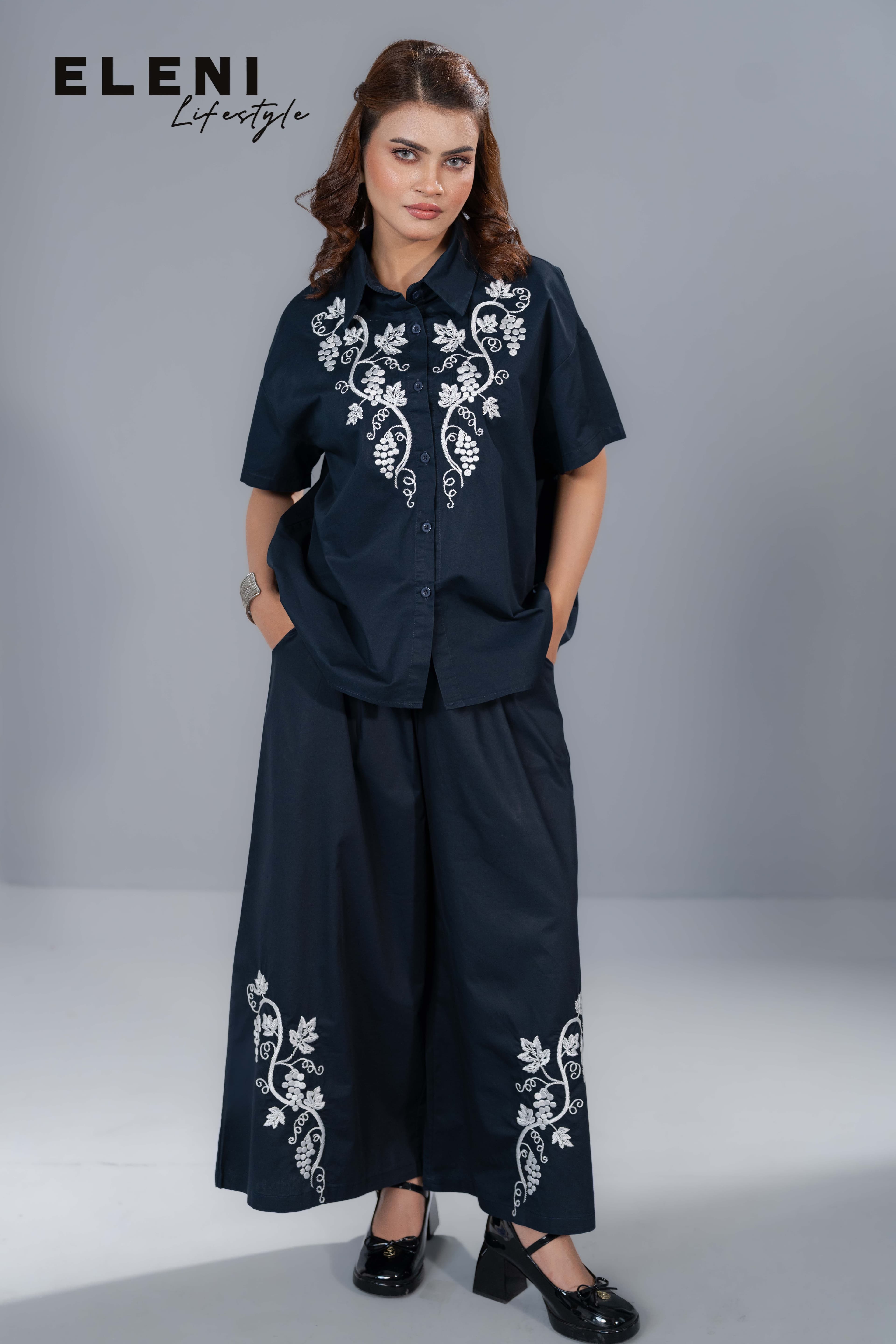 Grape Vine Embroidered Relaxed Co-Ord Sets