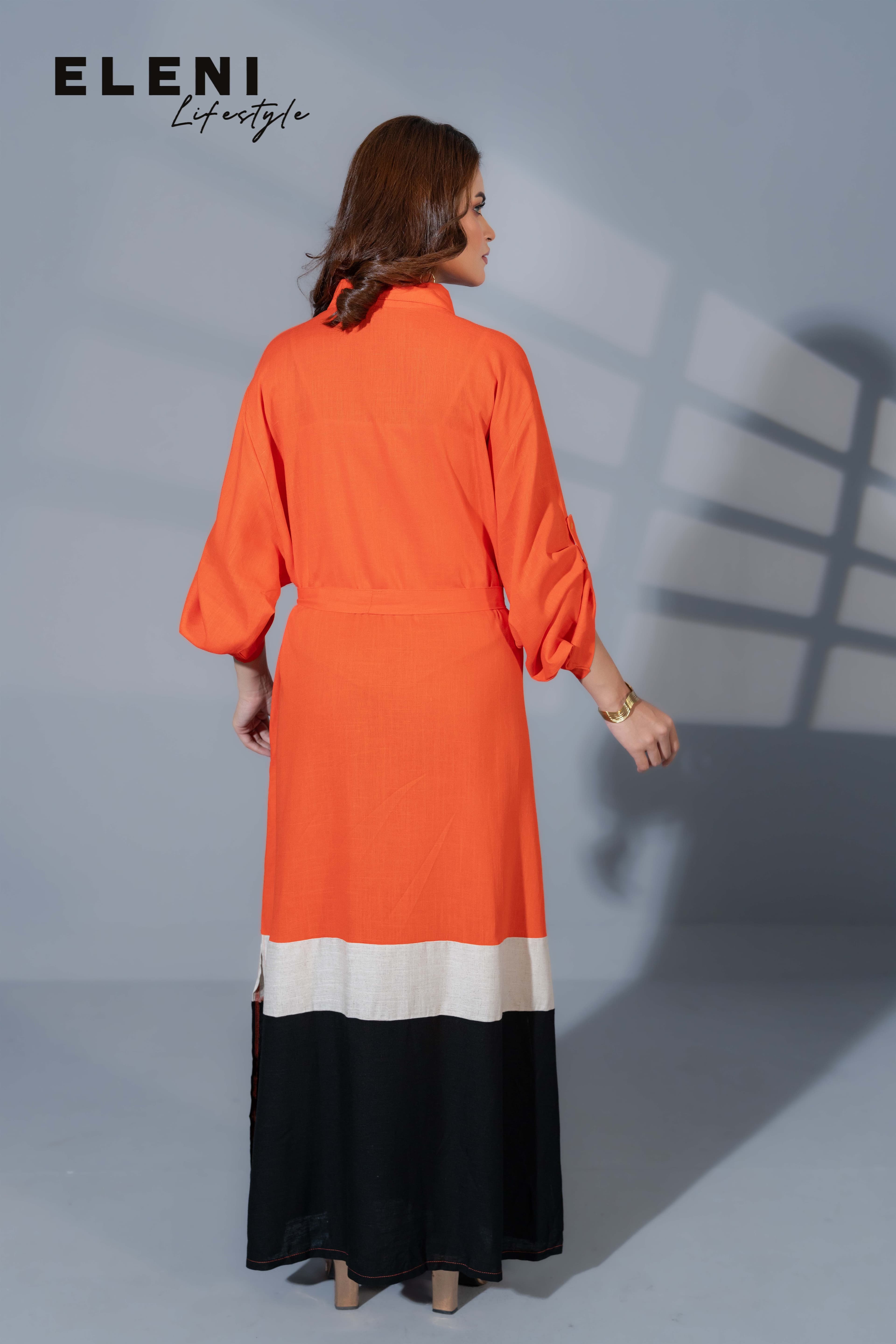 Horizon Color-Block Midi Shirt Dress