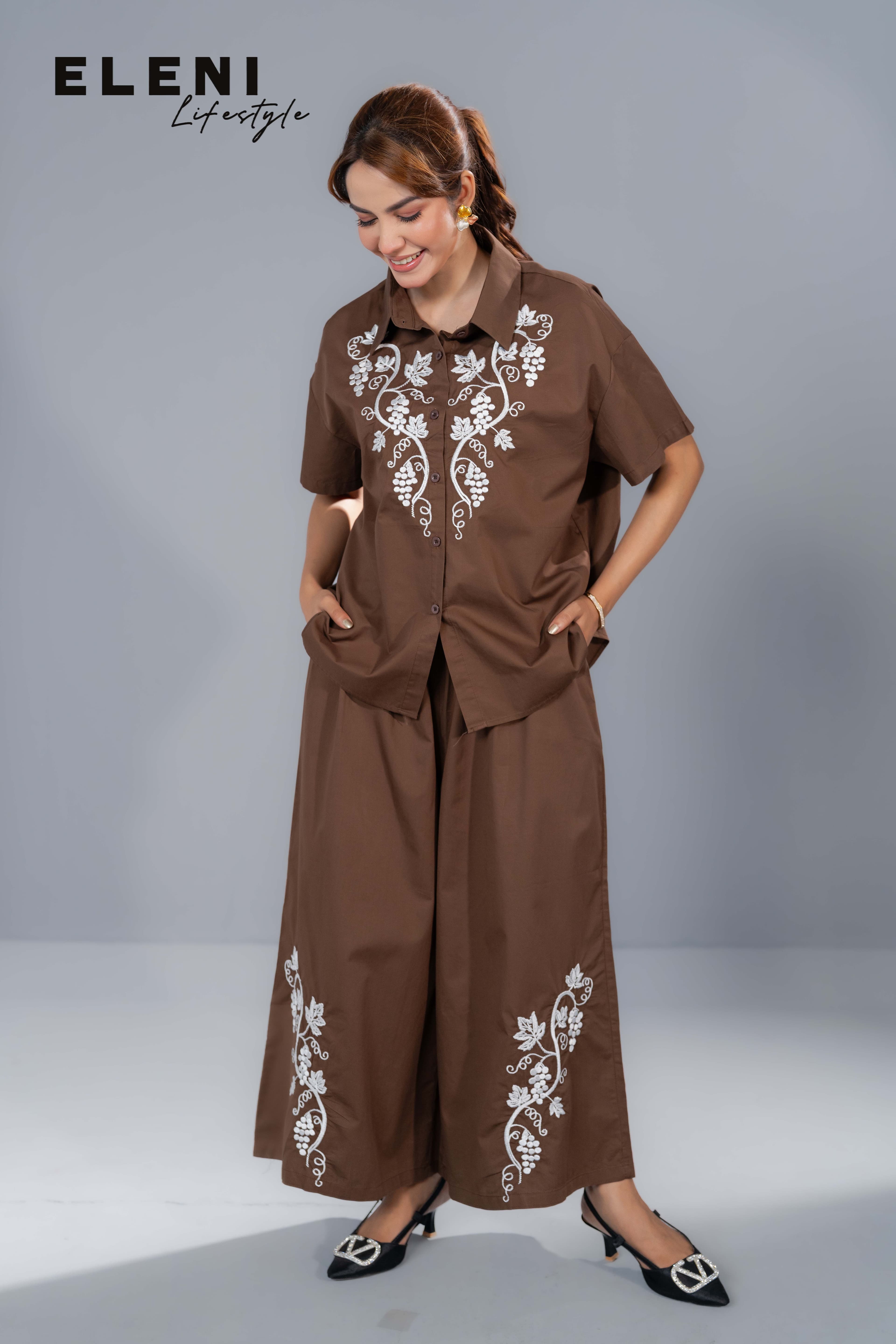 Grape Vine Embroidered Relaxed Co-Ord Sets