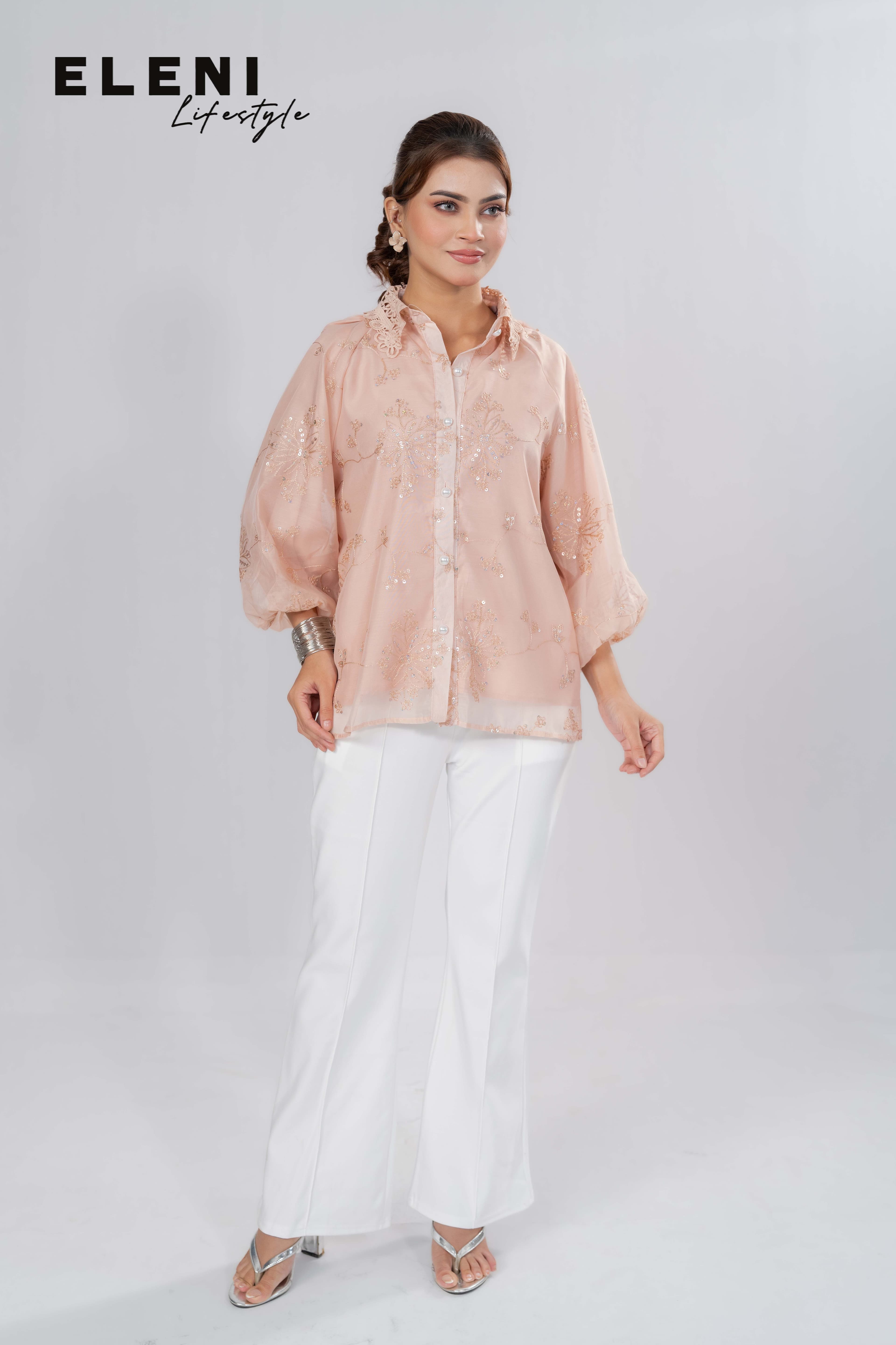 Aurora Sequin Embroidered Organza Shirt