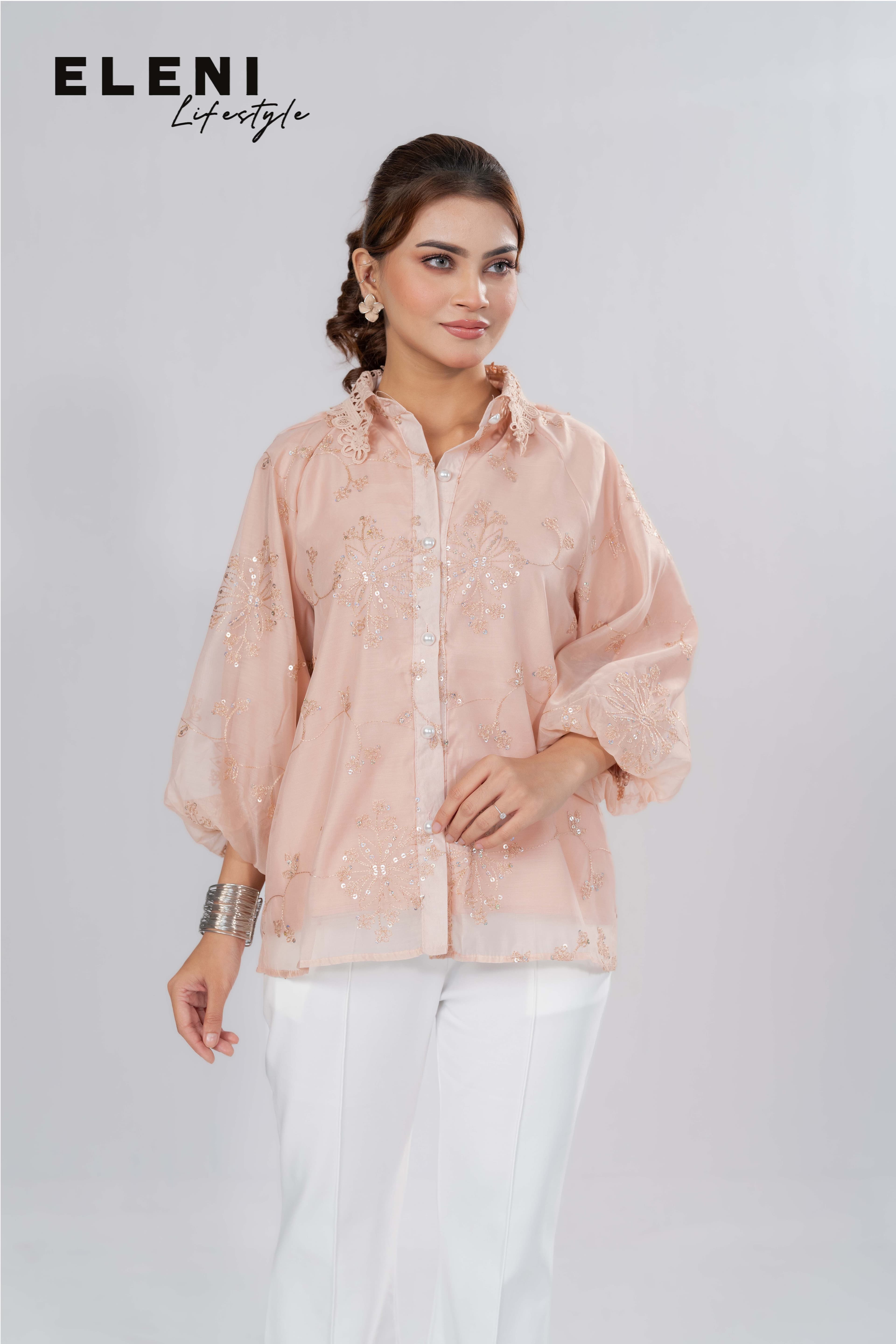 Aurora Sequin Embroidered Organza Shirt