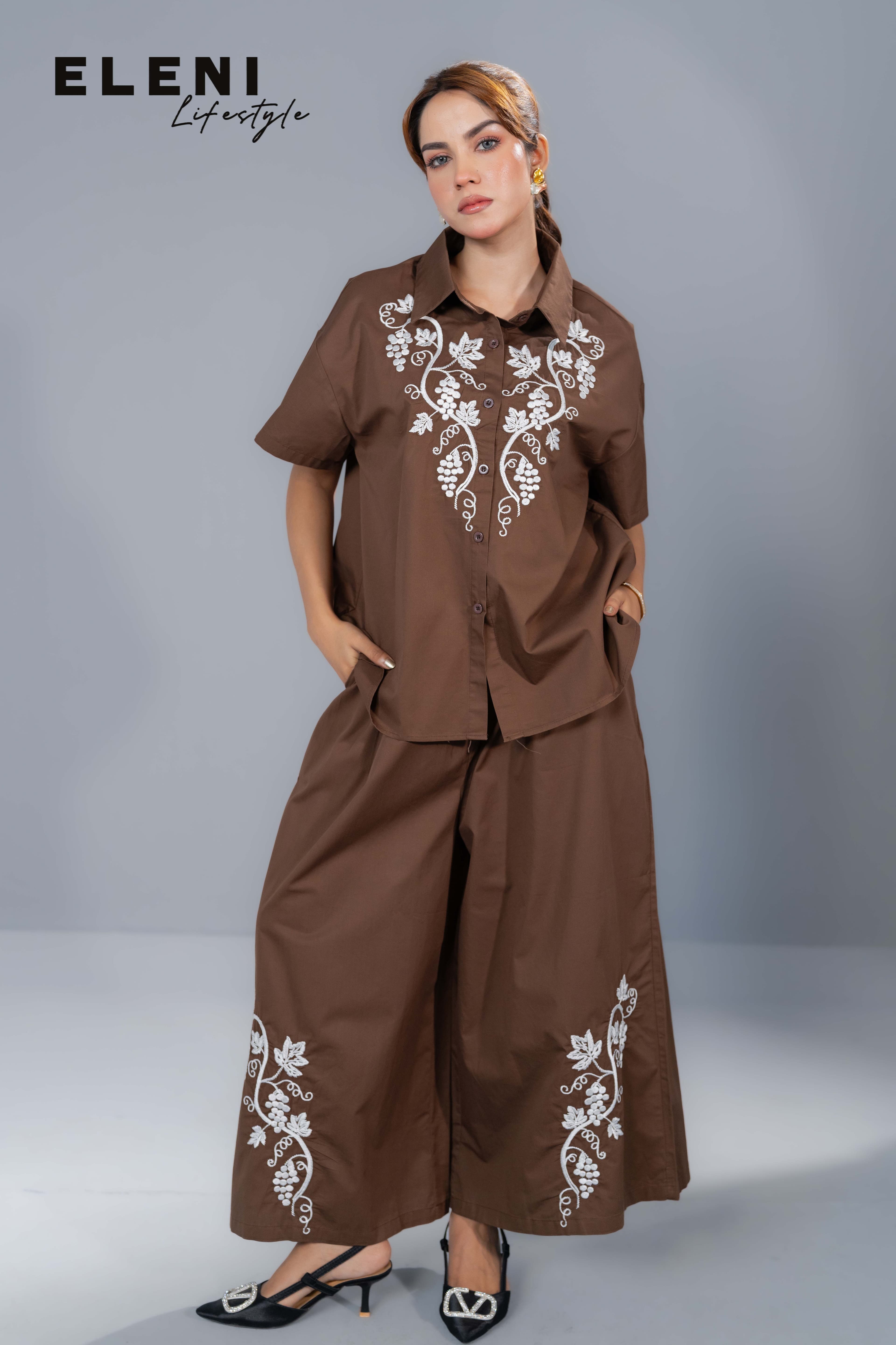 Grape Vine Embroidered Relaxed Co-Ord Sets